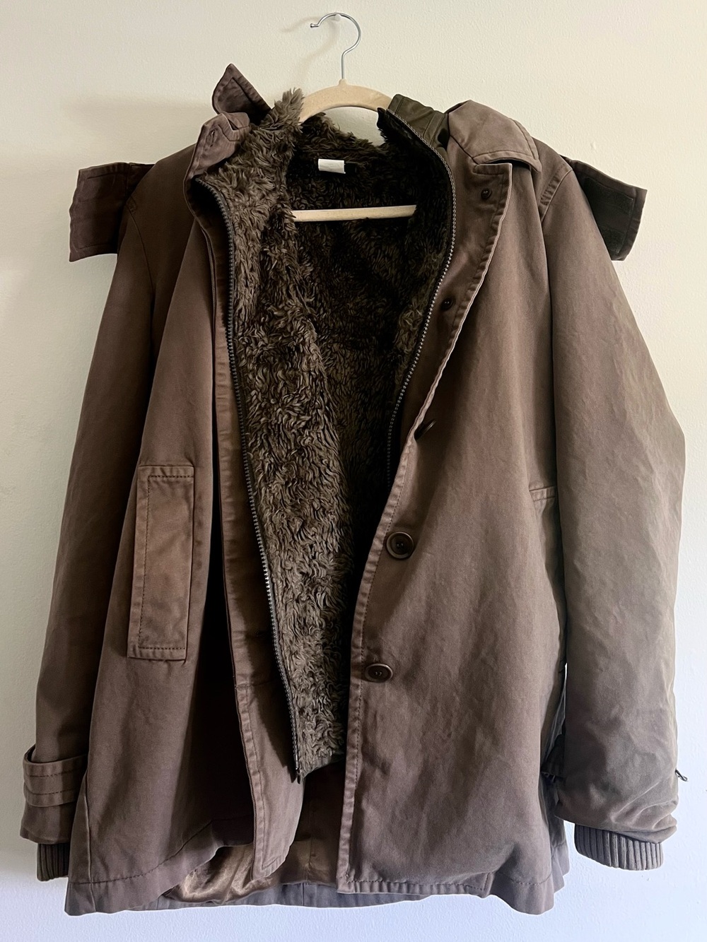 J. Crew Brown Men's Military Field Jacket with Faux-Fur Lining